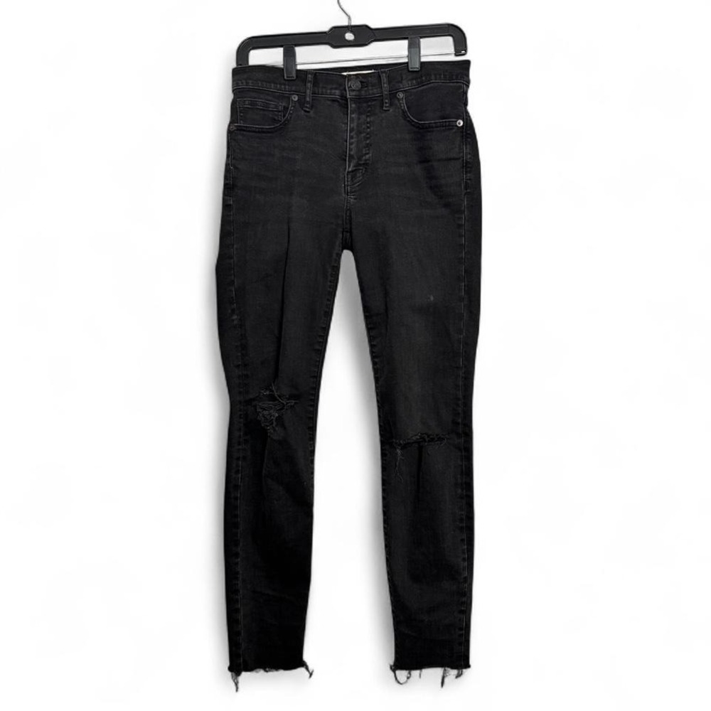 Madewell 9" High Rise Skinny Jeans Black Distressed Raw Hem Sz 27 Y2K Punk